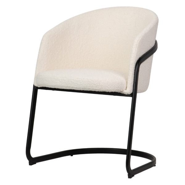 Silla de diseño moderno SITKA tapizado bouclé color blanco y metal color negro