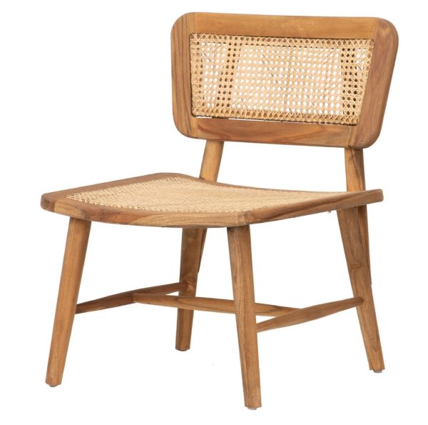 Silla de diseño vintage étnico madera de teka y ratán acabado natural