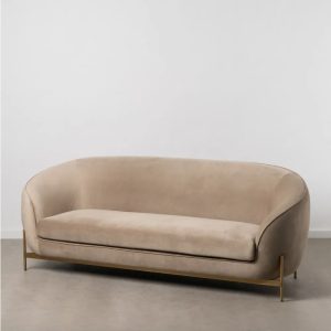 Sofá gran tamaño diseño vintage Art Decó terciopelo champán y patas doradas
