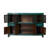 Aparador diseño oriental madera antigua verde con desgastes y puertas celosía