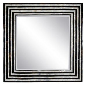 Espejo cuadrado diseño vintage marco de cuerno colores blanco y negro acabado nacarado