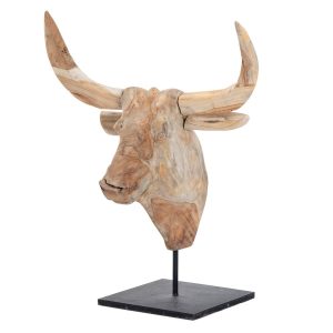 Figura decorativa cabeza de toro 63 madera de teca natural