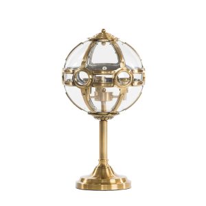 Lámpara de sobre mesa diseño vintage Art Decó acero acabado latón y pantalla esfera cristal
