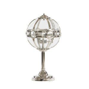 Lámpara de sobre mesa diseño vintage Art Decó acero acabado níquel y pantalla esfera cristal
