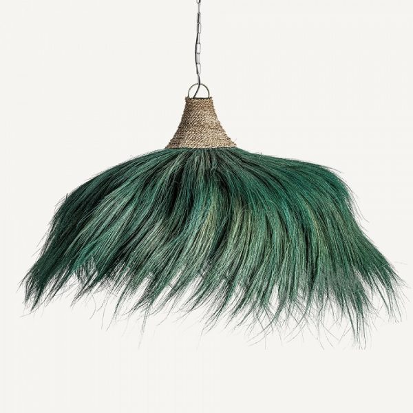 Lámpara de techo de diseño étnico SINKO 100 fibra natural acabado verde