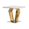 Mesa auxiliar cuadrada de diseño Art Decó NORILSK 60 mármol artificial gris y acero inoxidable dorado y plata