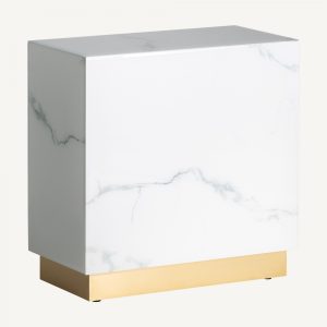 Mesa auxiliar de diseño Art Decó NEVA 60 vidrio color blanco y acero oro 2