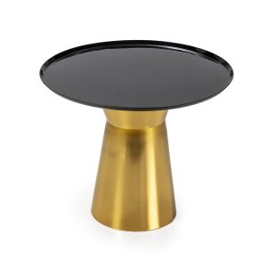 Mesa auxiliar redonda de diseño Art Decó Ø47 metal dorado y negro