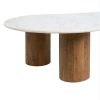 Mesa de centro diseño Art Decó 3 patas cilíndricas de madera y sobre irregular de mármol blanco