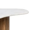 Mesa de centro diseño Art Decó 3 patas cilíndricas de madera y sobre irregular de mármol blanco