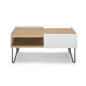 Mesa de centro rectangular de diseño moderno NINA 100 roble claro y blanco 3