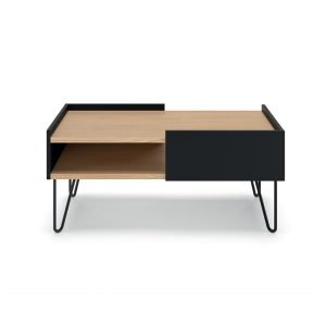 Mesa de centro rectangular de diseño moderno NINA 100 roble claro y negro 3