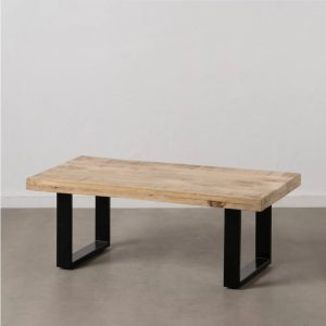 Mesa de centro rectangular diseño industrial madera maciza de mango y patas metal negro