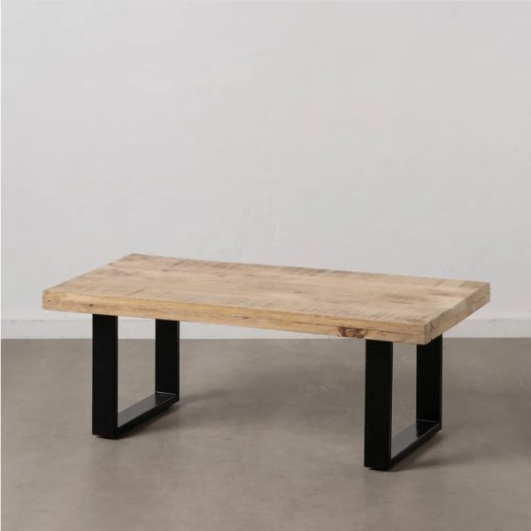 Mesa de centro rectangular diseño industrial madera maciza de mango y patas metal negro