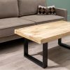 Mesa de centro rectangular diseño industrial madera maciza de mango y patas metal negro