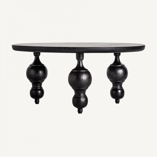 Mesa de centro redonda de diseño Art Decó RHODES Ø90 madera de mango color negro 3