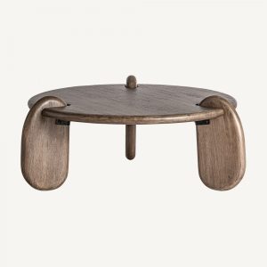 Mesa de centro redonda de diseño contemporáneo WEYER Ø96 madera de mango color marrón y hierro 2