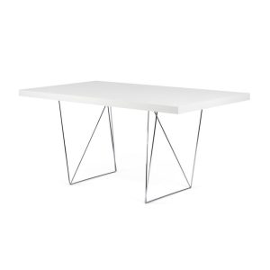 Mesa de comedor diseño moderno minimalista MULTI 160 acabado blanco y patas de metal cromado