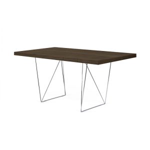 Mesa de comedor diseño moderno minimalista MULTI 160 acabado nogal y patas de metal cromado