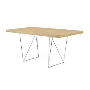 Mesa de comedor diseño moderno minimalista MULTI 160 acabado roble y patas de metal cromado