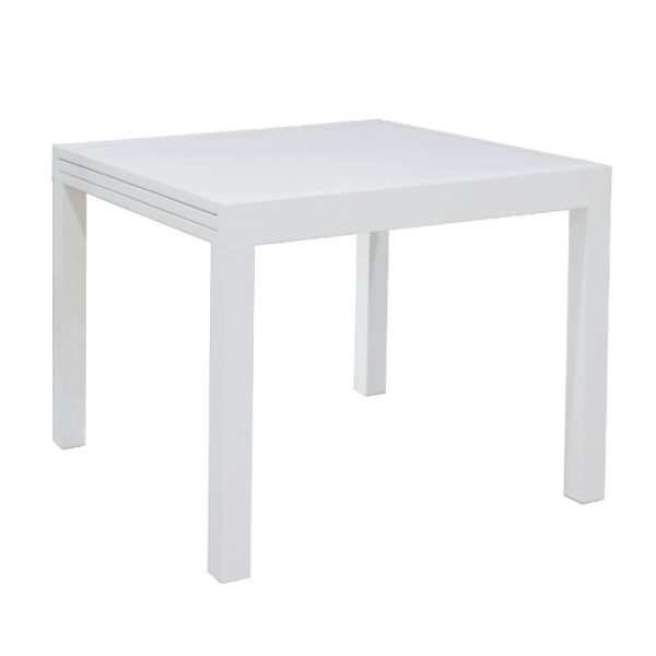 Mesa de comedor para exterior cuadrada extensible diseño moderno aluminio color blanco