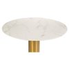 Mesa de comedor redonda de diseño Art Decó HEFEI Ø135 mármol sintético color blanco y acero inoxidable dorado 2