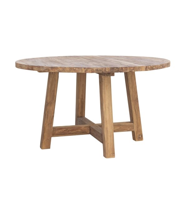 Mesa de comedor redonda de diseño rústico ORLANDO Ø140 hecho a mano madera de teca reciclada