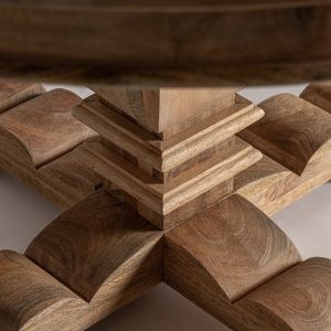 Mesa de comedor redonda de diseño rústico colonial KEHRIG Ø131 madera de mango acabado natural 4
