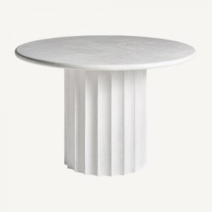 Mesa de comedor redonda de estilo Art Decó LEZEY Ø120 cemento y madera acabado blanco 2