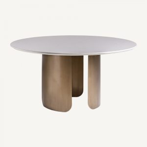 Mesa de comedor redonda de estilo Art Decó VIMPERK Ø150 acero dorado y mármol blanco 2