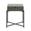 Mesita de noche de diseño vintage 50 madera gris y metal negro con un cajón 2