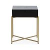 Mesita de noche de diseño vintage 50 madera negro y metal dorado con un cajón 2
