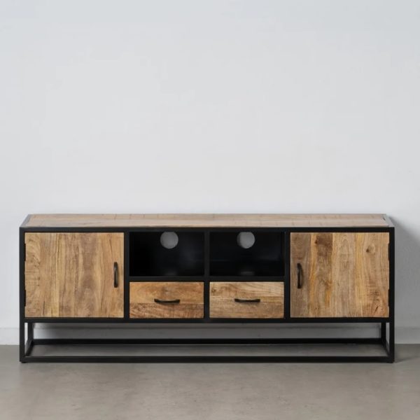 Mueble de televisión diseño rústico industrial madera de mango y hierro color negro