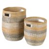 Set 2 cestos decorativos diseño rústico vintage seagrass trenzado franjas de colores