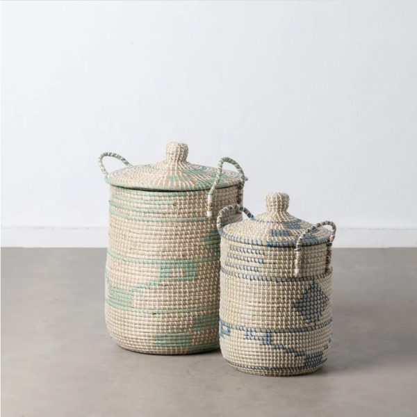 Set de 2 cestos decorativos diseño rústico vintage 58 seagrass natural y varios colores