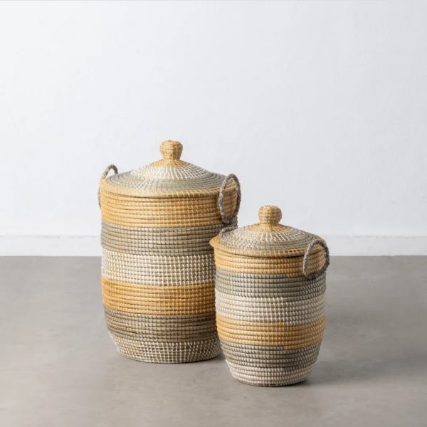 Set de 2 cestos decorativos diseño rústico vintage seagrass natural y varios colores
