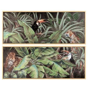 Set de 2 cuadros lienzos pintados a mano motivos tropicales