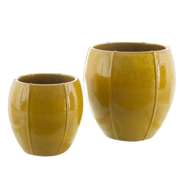 Set de 2 maceteros cerámica color amarillo