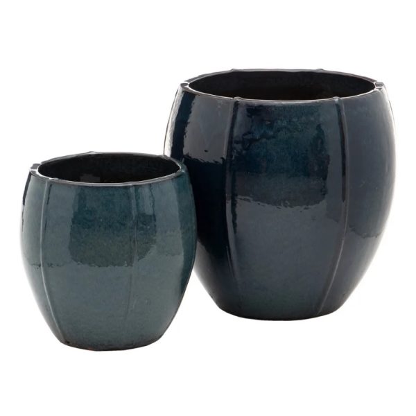 Set de 2 maceteros de cerámica azul oscuro