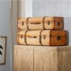 Set de 2 maletas decorativas diseño vintage madera con ratán y herrajes