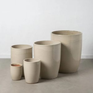 Set de 5 jarrones diseño vintage cerámica color crema