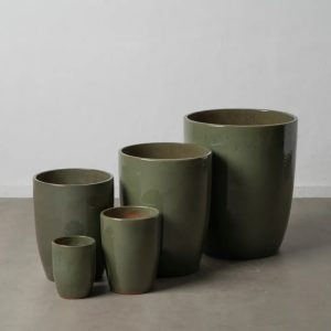 Set de 5 jarrones diseño vintage cerámica color verde