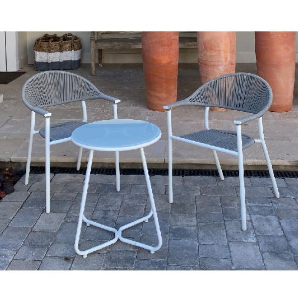 Set para exterior diseño moderno mesa auxiliar y 2 sillas con reposabrazos aluminio con cuerda