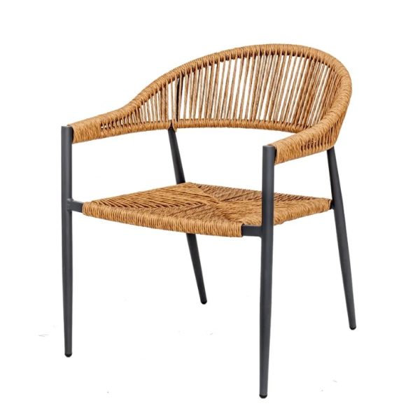 Sillón butaca con reposabrazos para exterior NESKA aluminio grafito y ratán sintético