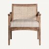 Sillón de diseño clásico colonial VALHEY asiento tapizado madera de mango y ratán 2