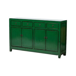 Aparador diseño vintage oriental madera antigua verde con desgastes