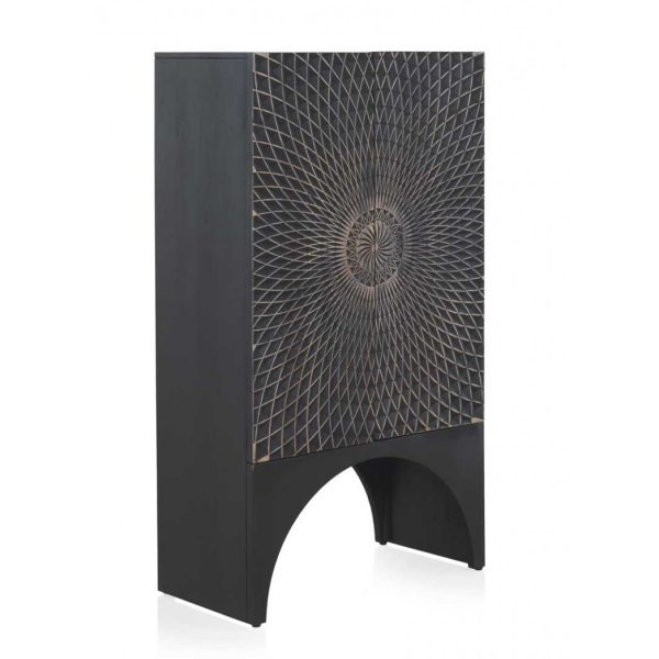 Armario o aparador alto diseño vintage madera maciza negro con tallas en las puertas