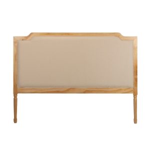 Cabecero diseño clásico cama 150cm madera natural y tapizado lino beige