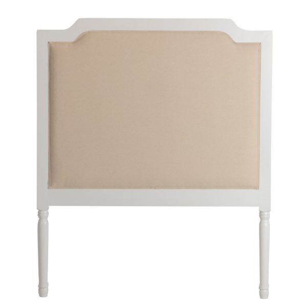 Cabecero diseño clásico para cama de 90cm madera blanco y tapizado lino beige