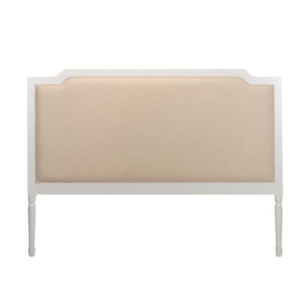 Cabecero para cama 150cm diseño clásico madera blanco y tapizado lino beige